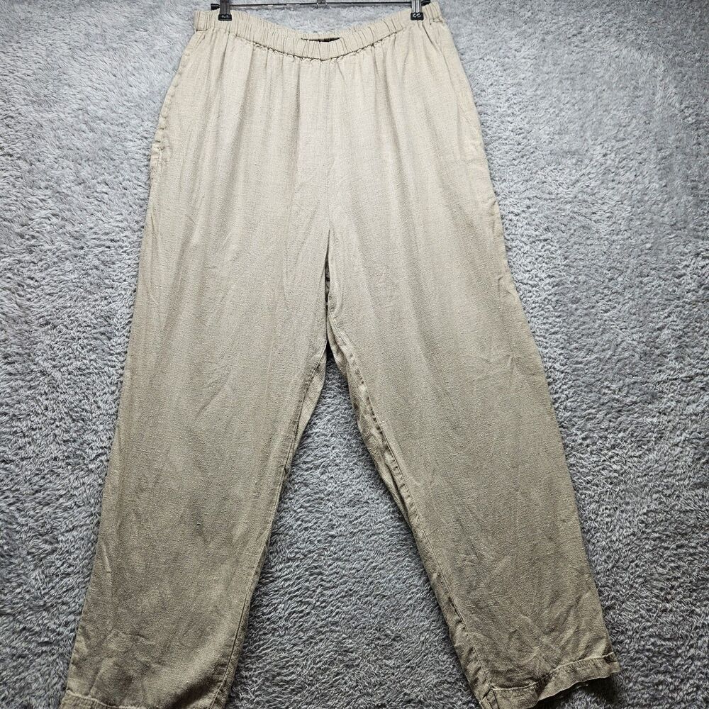 Flax Womens Beige Linen Pants 1G Wide Leg Pull On Beach Casual Size 2X